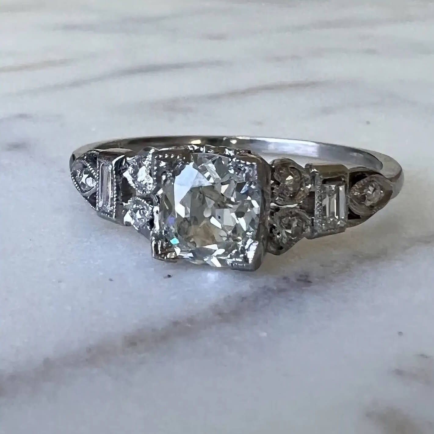 Beautiful Platinum Diamond Filigree Engagement Ring - Main Image