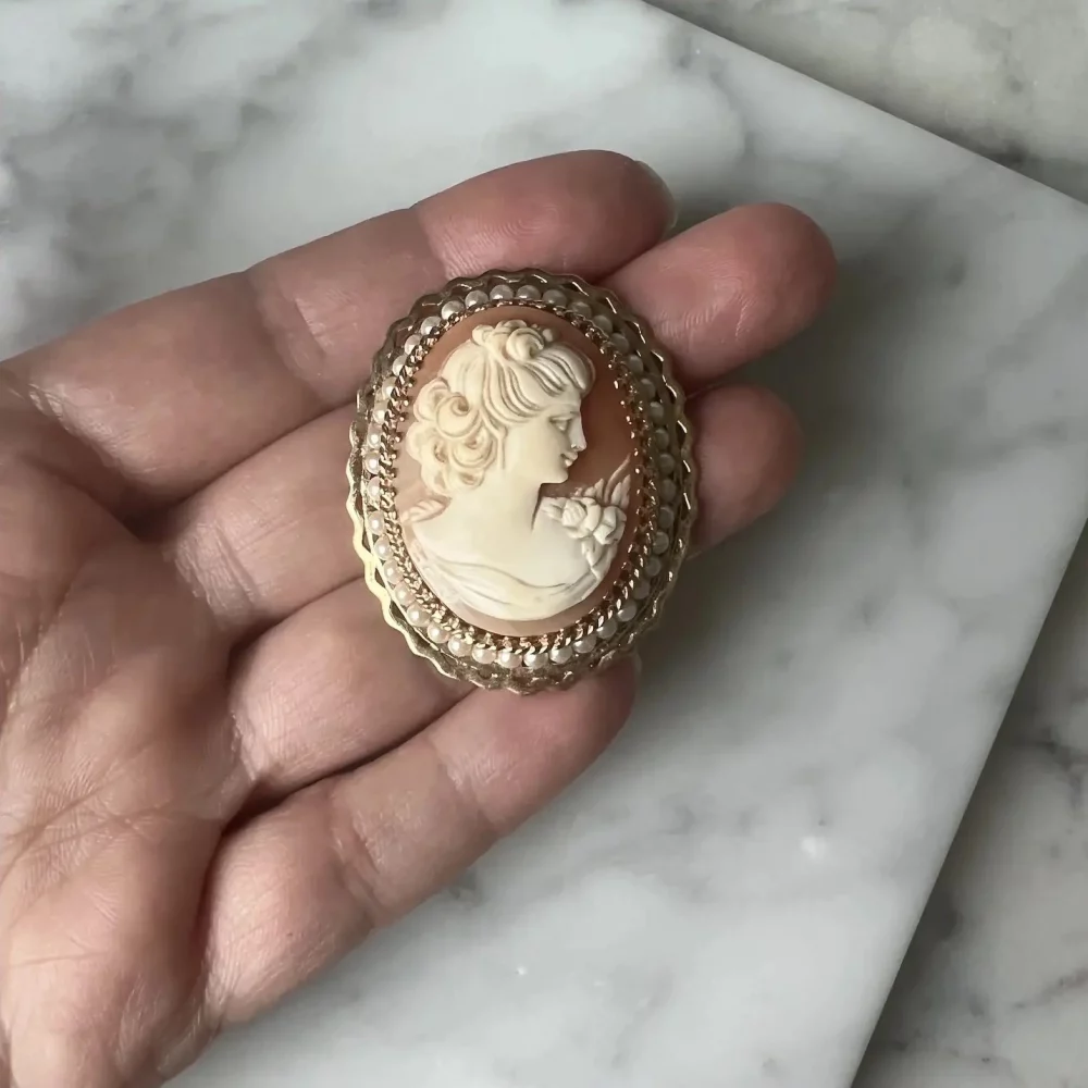 Wonderful 19th Century Enamel, Seed Pearl and Garnet Miniature Portrait 14K  Yellow Gold Brooch/Pin - Historic Shop