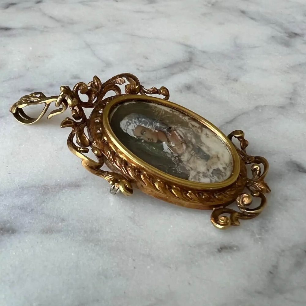 Antique 18K Yellow Gold Miniature Portrait Brooch/Pendant - Image 3