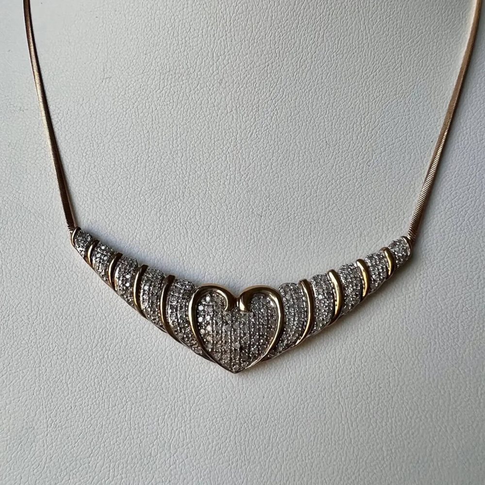 10K Yellow Gold Large Diamond Pave Heart Necklace - Image 3