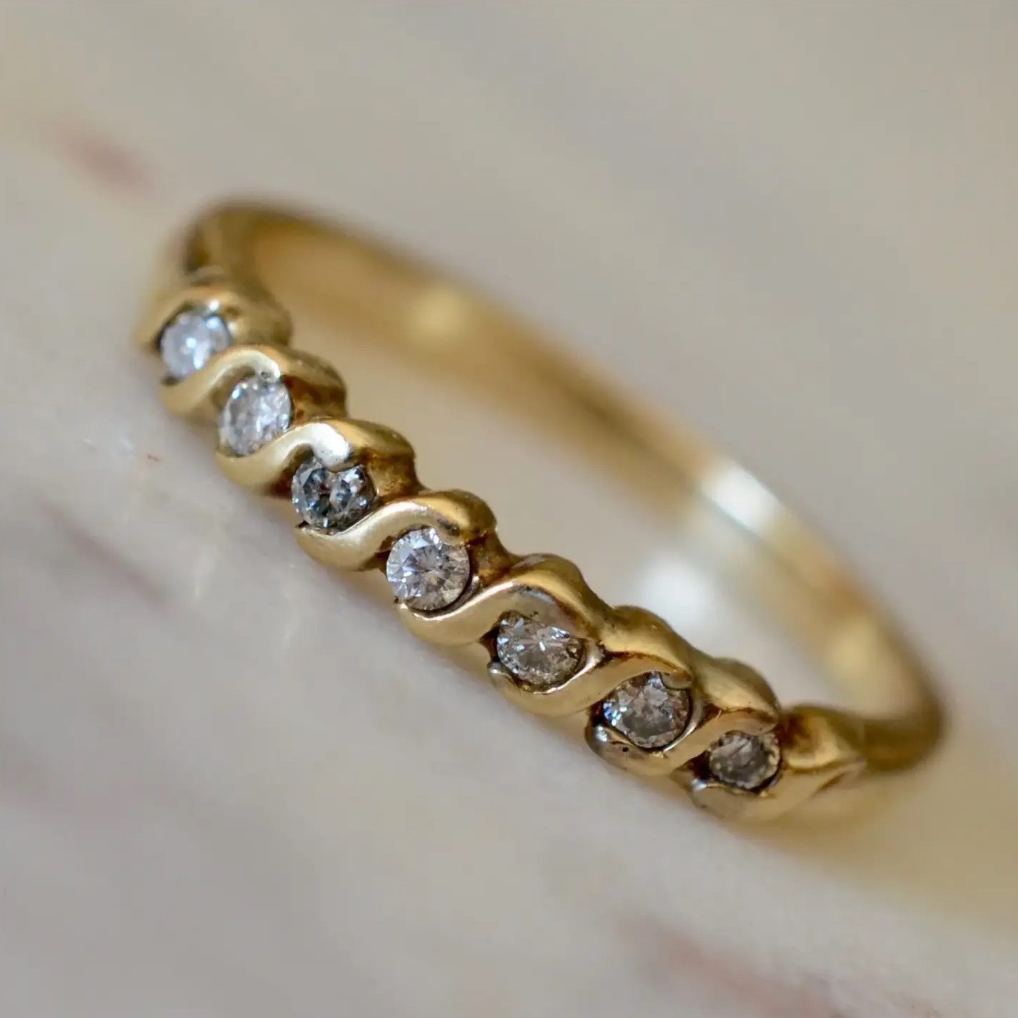 Vintage 14K Yellow Gold & Diamond Half Eternity Wedding Band – Historic ...