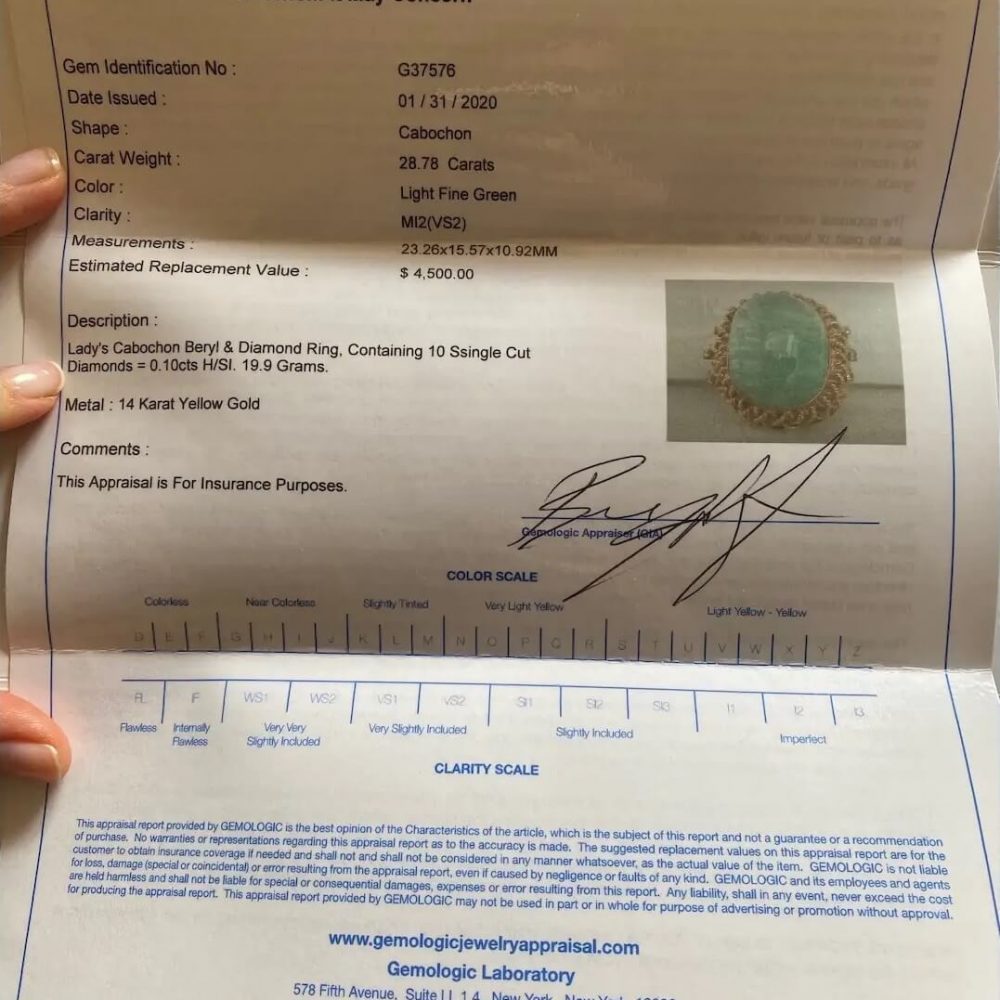 Vintage 14K yellow Gold Massive Green Beryl & Diamond Statement Ring - Image 15