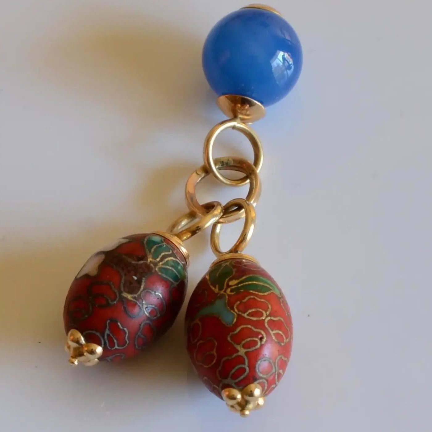 Antique Chinese 14K Enamel Charm Triple Pendant