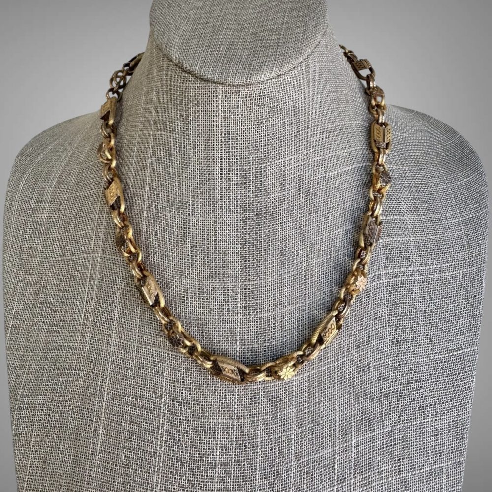 Victorian 14K Yellow Gold Fancy Link Chain Necklace 19"