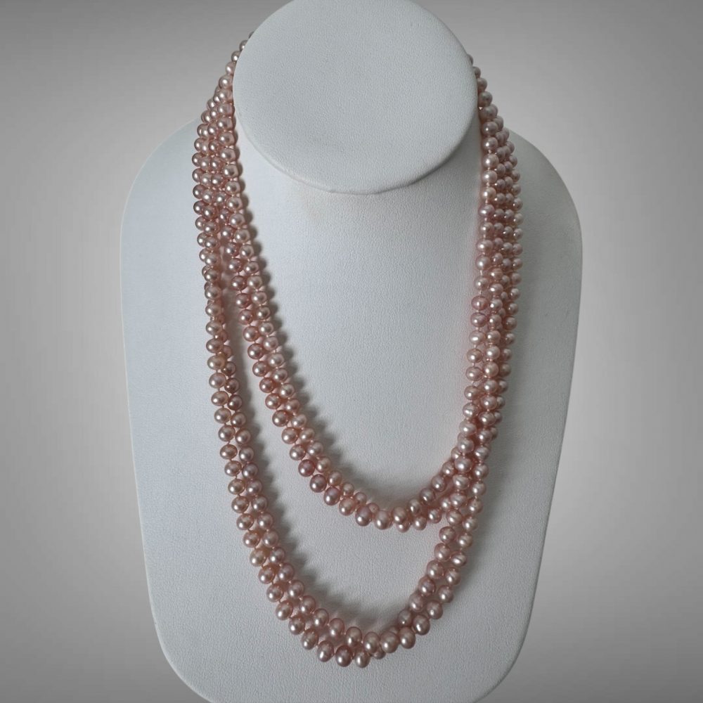 Vintage 14K Yellow Gold Single-Strand Pearl Necklace 73"