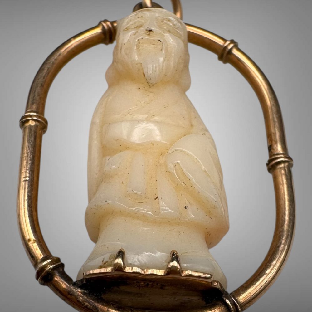 Vintage 14K Gold Carved Bone Scholar Pendant - Estate Asian Jewelry - Image 4