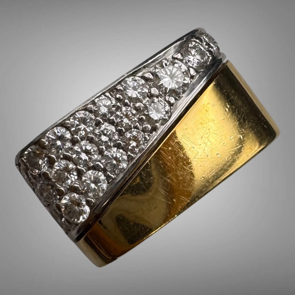 Mid-Century 14K Two-Tone Gold Diamond Ring Wide Band Estate 1.00 CTW Approx.