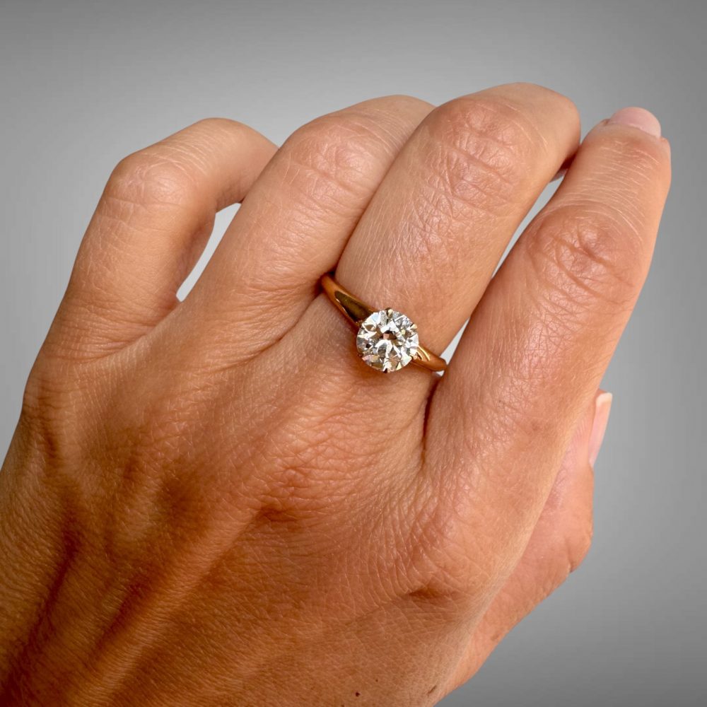 Vintage 14K Yellow Gold 1.10 Ct Old European Cut Diamond Solitaire Engagement Ring