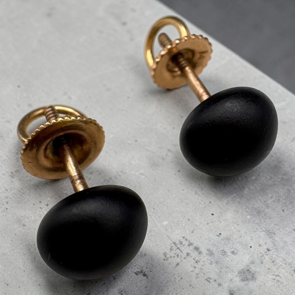 Antique 14K Gold & Black Jet Mourning Jewelry Stud Earrings